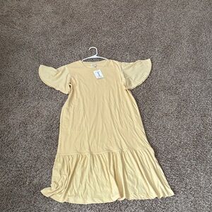 Flirty Chic Butter Yellow Flutter Sleeve Midi Dress